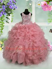 Unique Scoop Sleeveless Ruffles and Sequins Zipper Girls Pageant Dresses