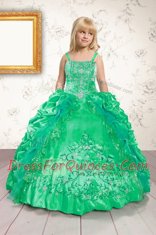 Spaghetti Straps Sleeveless Satin Kids Formal Wear Beading and Appliques and Pick Ups Lace Up