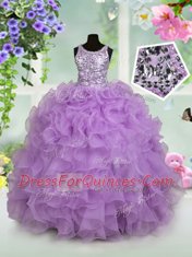Lavender Flower Girl Dresses for Less Party and Wedding Party and For with Ruffles and Sequins Scoop Sleeveless Zipper