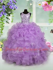 Lavender Flower Girl Dresses for Less Party and Wedding Party and For with Ruffles and Sequins Scoop Sleeveless Zipper