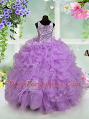Lavender Flower Girl Dresses for Less Party and Wedding Party and For with Ruffles and Sequins Scoop Sleeveless Zipper