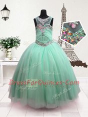 Classical Scoop Turquoise Ball Gowns Beading Kids Formal Wear Zipper Organza Sleeveless Floor Length