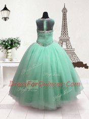 Classical Scoop Turquoise Ball Gowns Beading Kids Formal Wear Zipper Organza Sleeveless Floor Length