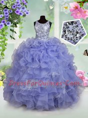 Scoop Light Blue Ball Gowns Ruffles and Sequins Little Girls Pageant Dress Wholesale Zipper Organza Sleeveless Floor Length