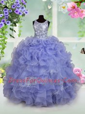 Scoop Light Blue Ball Gowns Ruffles and Sequins Little Girls Pageant Dress Wholesale Zipper Organza Sleeveless Floor Length
