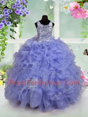 Scoop Light Blue Ball Gowns Ruffles and Sequins Little Girls Pageant Dress Wholesale Zipper Organza Sleeveless Floor Length