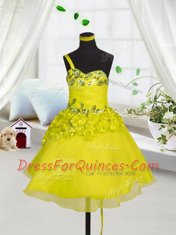 Organza Sleeveless Mini Length Little Girls Pageant Dress and Beading and Appliques and Hand Made Flower