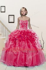 Fantastic Pick Ups Floor Length Hot Pink Little Girl Pageant Gowns Sweetheart Sleeveless Lace Up