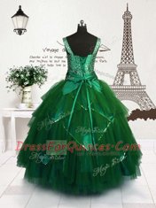 Dark Green Kids Formal Wear Party and Wedding Party and For with Beading and Belt Straps Sleeveless Lace Up