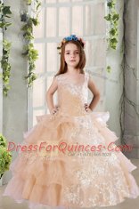 Ideal Square Sleeveless Organza Little Girls Pageant Dress Wholesale Lace and Ruffled Layers Zipper
