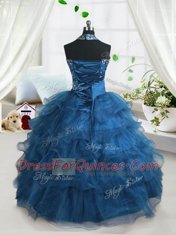 Hot Selling Teal Spaghetti Straps Neckline Beading and Ruffled Layers Child Pageant Dress Sleeveless Lace Up