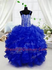 Sexy Sleeveless Lace Up Floor Length Beading and Ruffles Little Girl Pageant Gowns