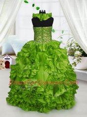 Ideal Olive Green Taffeta Zipper Halter Top Sleeveless Floor Length Kids Formal Wear Beading and Ruffles