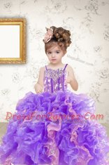 Suitable Sequins Spaghetti Straps Sleeveless Lace Up Little Girls Pageant Dress Multi-color Organza