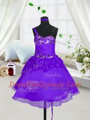 Sleeveless Lace Up Knee Length Beading and Hand Made Flower Flower Girl Dress