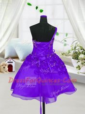 Sleeveless Lace Up Knee Length Beading and Hand Made Flower Flower Girl Dress