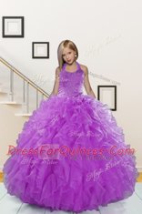 Admirable Halter Top Organza Sleeveless Floor Length Child Pageant Dress and Beading and Ruffles