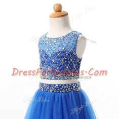 Simple Blue Toddler Flower Girl Dress Party and Wedding Party and For with Beading Scoop Sleeveless Zipper