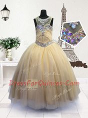 Ideal Scoop Floor Length Ball Gowns Sleeveless Light Yellow Toddler Flower Girl Dress Zipper