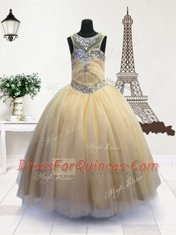 Ideal Scoop Floor Length Ball Gowns Sleeveless Light Yellow Toddler Flower Girl Dress Zipper