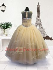 Ideal Scoop Floor Length Ball Gowns Sleeveless Light Yellow Toddler Flower Girl Dress Zipper