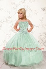 Beauteous Apple Green Ball Gowns Beading Flower Girl Dresses Lace Up Tulle Sleeveless Floor Length