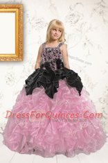 Straps Sleeveless Organza Little Girl Pageant Dress Beading and Ruffles Lace Up