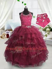 Scoop Sleeveless Beading and Ruffled Layers Lace Up Kids Pageant Dress