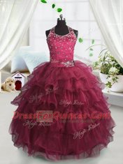 Scoop Sleeveless Beading and Ruffled Layers Lace Up Kids Pageant Dress
