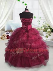 Scoop Sleeveless Beading and Ruffled Layers Lace Up Kids Pageant Dress