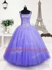 Fitting Sleeveless Beading and Sequins Lace Up Little Girls Pageant Dress