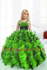 Fantastic Mermaid Lace Up Little Girl Pageant Gowns Beading and Ruffles Sleeveless Floor Length