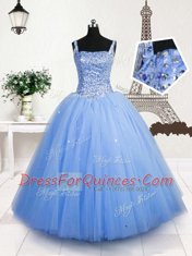 Tulle Sleeveless Floor Length Kids Formal Wear and Beading and Sequins