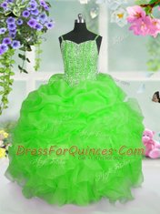 Sleeveless Lace Up Floor Length Beading and Ruffles and Pick Ups Little Girls Pageant Dress