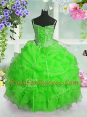 Sleeveless Lace Up Floor Length Beading and Ruffles and Pick Ups Little Girls Pageant Dress