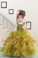 Yellow Green Organza Lace Up Straps Sleeveless Floor Length Little Girls Pageant Dress Wholesale Beading and Ruffles