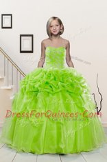 Sexy Yellow Green Sleeveless Floor Length Beading and Pick Ups Lace Up Little Girls Pageant Dress Wholesale