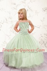 Beading Little Girl Pageant Gowns Apple Green Lace Up Sleeveless Floor Length