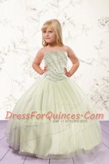 Apple Green Ball Gowns Beading Flower Girl Dresses for Less Lace Up Tulle Sleeveless Floor Length