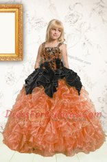 Organza Straps Sleeveless Lace Up Beading and Pick Ups Little Girls Pageant Dress Wholesale in Orange