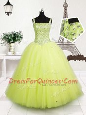 Noble Yellow Green Sleeveless Beading and Sequins Floor Length Flower Girl Dresses