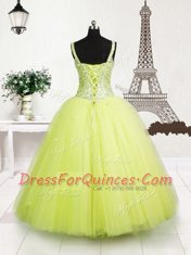 Noble Yellow Green Sleeveless Beading and Sequins Floor Length Flower Girl Dresses