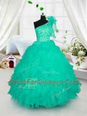 One Shoulder Sleeveless Organza Little Girls Pageant Dress Wholesale Embroidery and Ruffles Lace Up