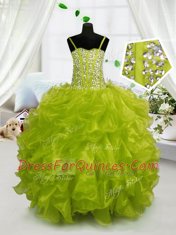Discount Yellow Green Sleeveless Beading and Ruffles Floor Length Little Girls Pageant Dress