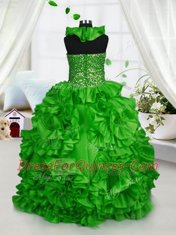 Halter Top Sleeveless Taffeta Floor Length Zipper Child Pageant Dress in with Beading and Ruffles