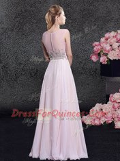Scoop Sleeveless Chiffon Prom Gown Beading Zipper