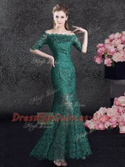 Mermaid Lace Scalloped Half Sleeves Lace Up Lace in Dark Green