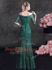 Mermaid Lace Scalloped Half Sleeves Lace Up Lace in Dark Green