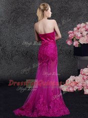 Mermaid Lace and Appliques Homecoming Dress Fuchsia Zipper Sleeveless Floor Length Sweep Train