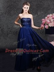 Sleeveless Floor Length Sequins Zipper Homecoming Dress with Navy Blue